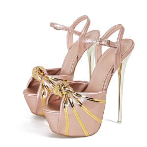 Gold Striped Peep Toe Platform Heels
