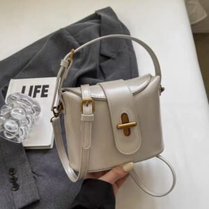 Gold-Toned Lock Design Bucket Bag