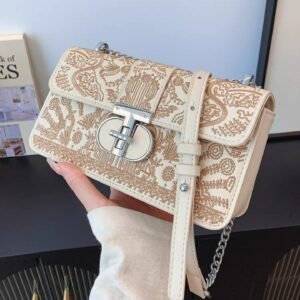 Unique Embroidered Lock Design Handbag