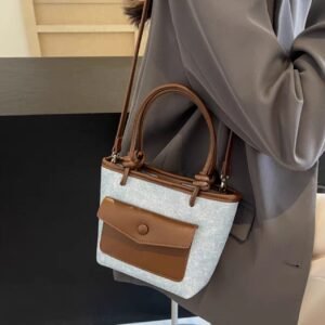 Front Pocket Denim Leather Contrast Bag