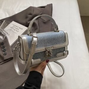 Small Faux Denim and Leather Handbag