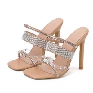 Square Toe Silver Chain Heel