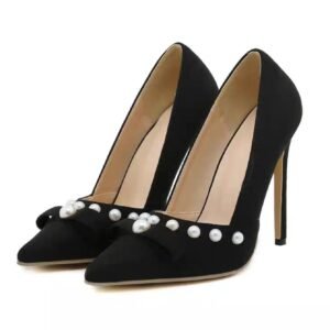 Faux Pearls Pointy Suede Stiletto